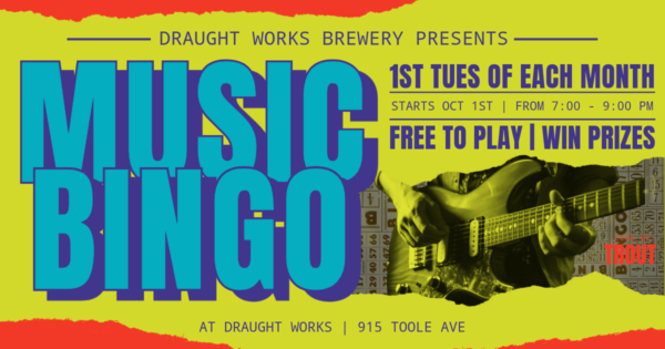 Draught Works is hosting Music Bingo on the first Tuesday of each month at 7 PM starting on October 1st..