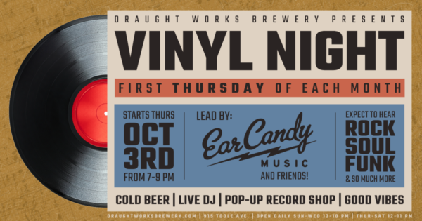 Draught Works Brewery in Missoula, Montanaannounces Vinyl Night with Ear Candy Music on the first Thursday of each month beginning October 3rd, 2024. 